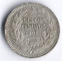 Монета 5 сентаво. 1901 год, Чили.