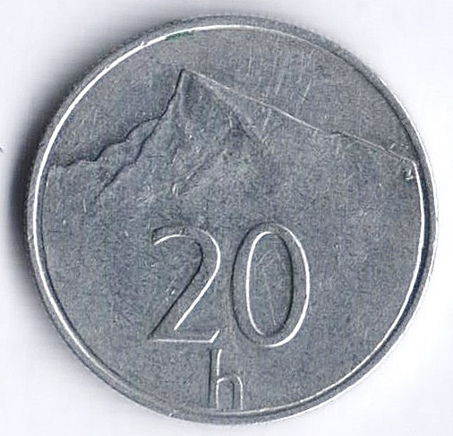 Монета 20 геллеров. 1997 год, Словакия.