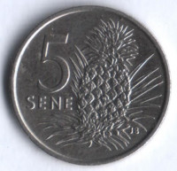 Монета 5 сене. 1987 год, Самоа.