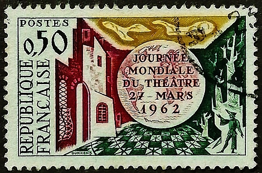 Почтовая марка. "Всемирный день театра". 1962 год, Франция.
