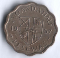 Монета 2,5 песевы. 1967 год, Гана.