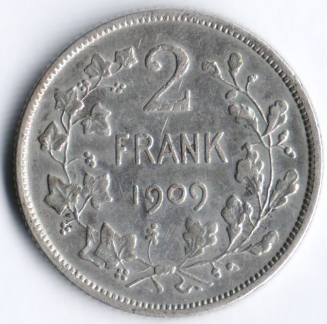 2 франка. 1909 год, Бельгия (Der Belgen).