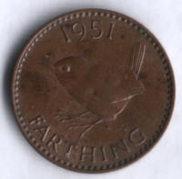 Монета 1 фартинг. 1951 год, Великобритания.