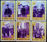Набор марок (6 шт.). "Генерал Шарль де Голль". 1970 год, Аджман.