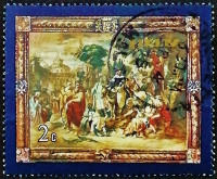 Почтовая марка. «Вход Иисуса в Иерусалим», гобелен Юдокуса де Воса. 1978 год, Мальта.