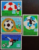 Набор почтовых марок (4 шт.). "Чемпионат мира по футболу ФИФА, Аргентина`1978". 1978 год, Кот д`Ивуар.