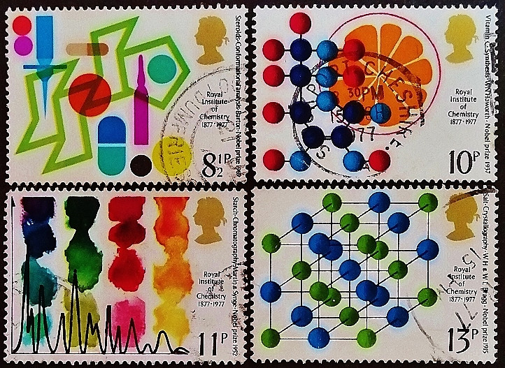 Набор почтовых марок (4 шт.). "100-летие Королевского института химии". 1977 год, Великобритания.