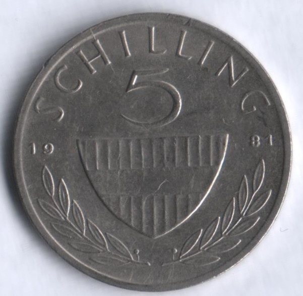Монета 5 шиллингов. 1981 год, Австрия.