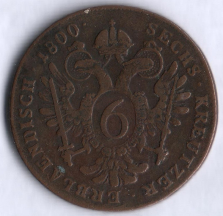 Монета 6 крейцеров. 1800(S) год, Священная Римская империя.