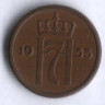 Монета 1 эре. 1953 год, Норвегия.