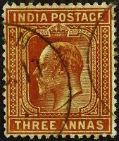 Почтовая марка (3 an.). "Король Эдуард VII". 1902 год, Британская Индия.