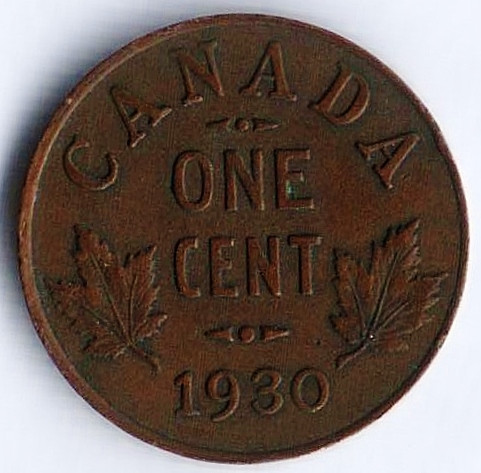 Монета 1 цент. 1930 год, Канада.