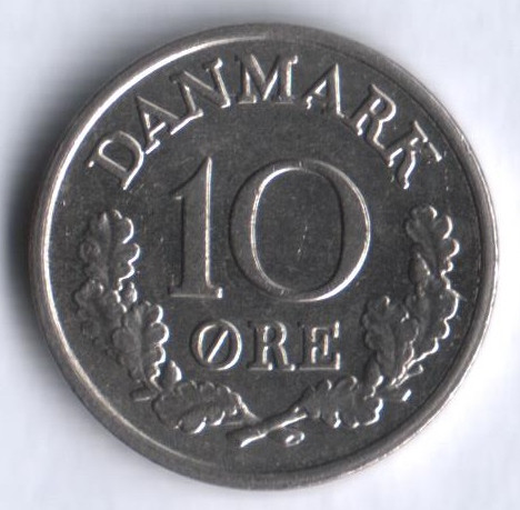 Монета 10 эре. 1969 год, Дания. C;S.