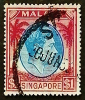 Почтовая марка. "Король Георг VI". 1949 год, Сингапур.