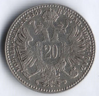 Монета 20 крейцеров. 1869 год, Австро-Венгрия.
