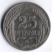 Монета 25 пфеннигов. 1912 год (A), Германская империя.