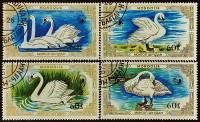 Набор почтовых марок (4 шт.). "Лебеди". 1987 год, Монголия.