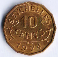 Монета 10 центов. 1974 год, Сейшельские острова.
