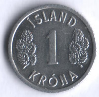 Монета 1 крона. 1977 год, Исландия.