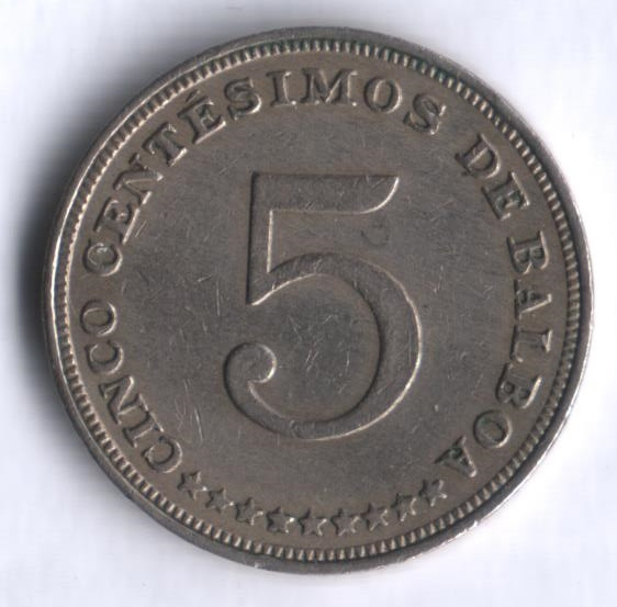 Монета 5 сентесимо. 1966 год, Панама.