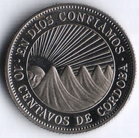 Монета 10 сентаво. 1972 год, Никарагуа. Proof.