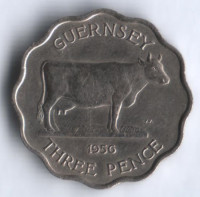 Монета 3 пенса. 1956 год, Гернси.