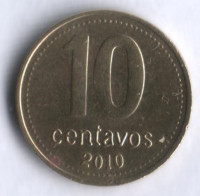 Монета 10 сентаво. 2010 год, Аргентина.