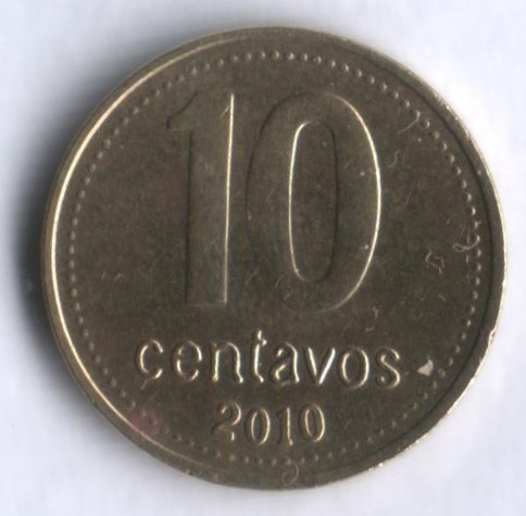 Монета 10 сентаво. 2010 год, Аргентина.
