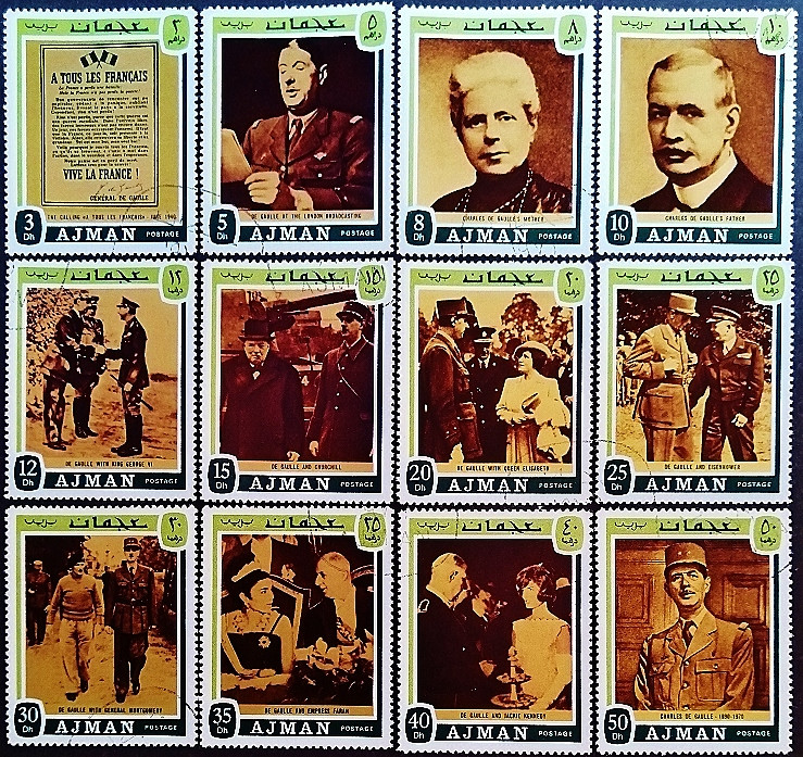 Набор марок (12 шт.). "Шарль де Голль". 1971 год, Аджман.
