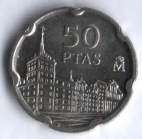 Монета 50 песет. 1997 год, Испания. Хуан Баутиста де Эррера.