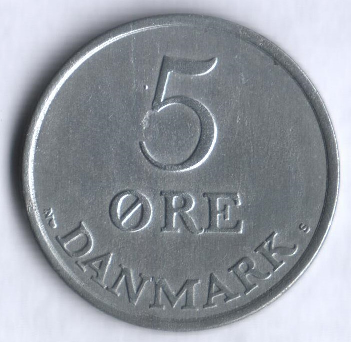 Монета 5 эре. 1953 год, Дания. N;S.