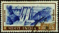 Почтовая марка. "Плотина Бхакра, Пенджаб". 1967 год, Индия.