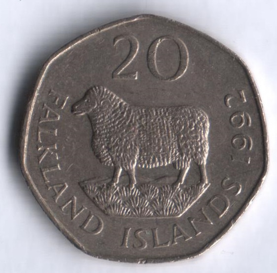 Монета 20 пенсов. 1992 год, Фолклендские острова.