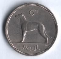 Монета 6 пенсов. 1964 год, Ирландия.