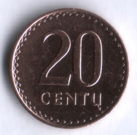 Монета 20 центов. 1991 год, Литва.