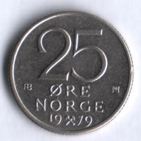Монета 25 эре. 1979 год, Норвегия.