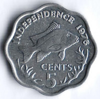 Монета 5 центов. 1976 год, Сейшельские острова. Декларация о Независимости.