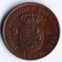 Монета 2 скиллинга. 1809(IC) год, Дания.