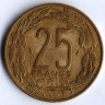 Монета 25 франков. 1975 год, Центрально-Африканские Штаты.