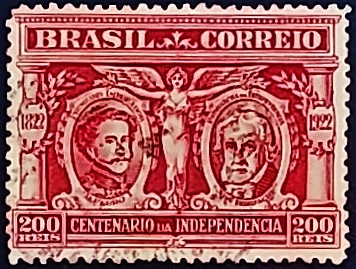 Почтовая марка (200 r.). "Независимость Бразилии". 1922 год, Бразилия.