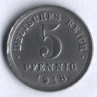 Монета 5 пфеннигов. 1918 год (E), Германская империя.