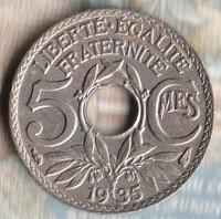 Монета 5 сантимов. 1935 год, Франция.
