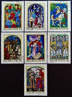 Набор почтовых марок (7 шт.). "Витражи". 1972 год, Венгрия.