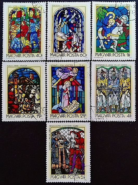 Набор почтовых марок (7 шт.). "Витражи". 1972 год, Венгрия.