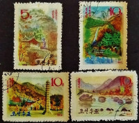 Набор почтовых марок (4 шт.). "Курорт Гора Мьёхьянг". 1963 год, КНДР.