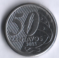 Монета 50 сентаво. 2003 год, Бразилия. Хосе Паранхос.