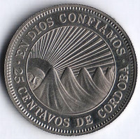 Монета 25 сентаво. 1972 год, Никарагуа. Proof.