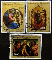 Набор почтовых марок (3 шт.). "Рождество`1984". 1985 год, Республика Конго.