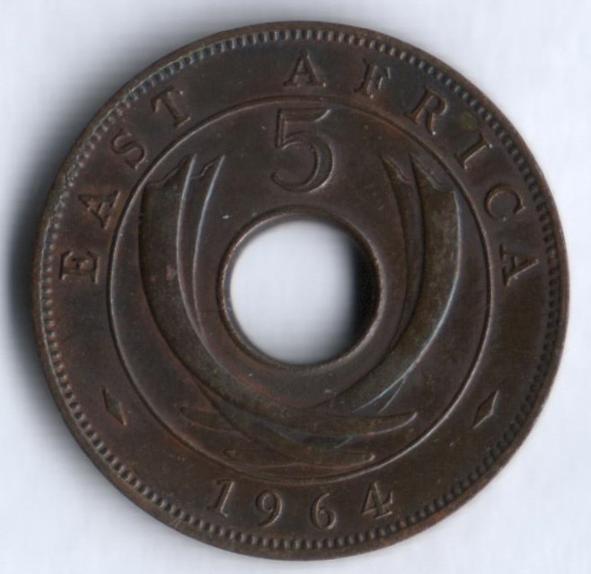 Монета 5 центов. 1964 год, Британская Восточная Африка.