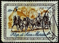 Почтовая марка (5 l.). "Шарабан". 1969 год, Сан-Марино.